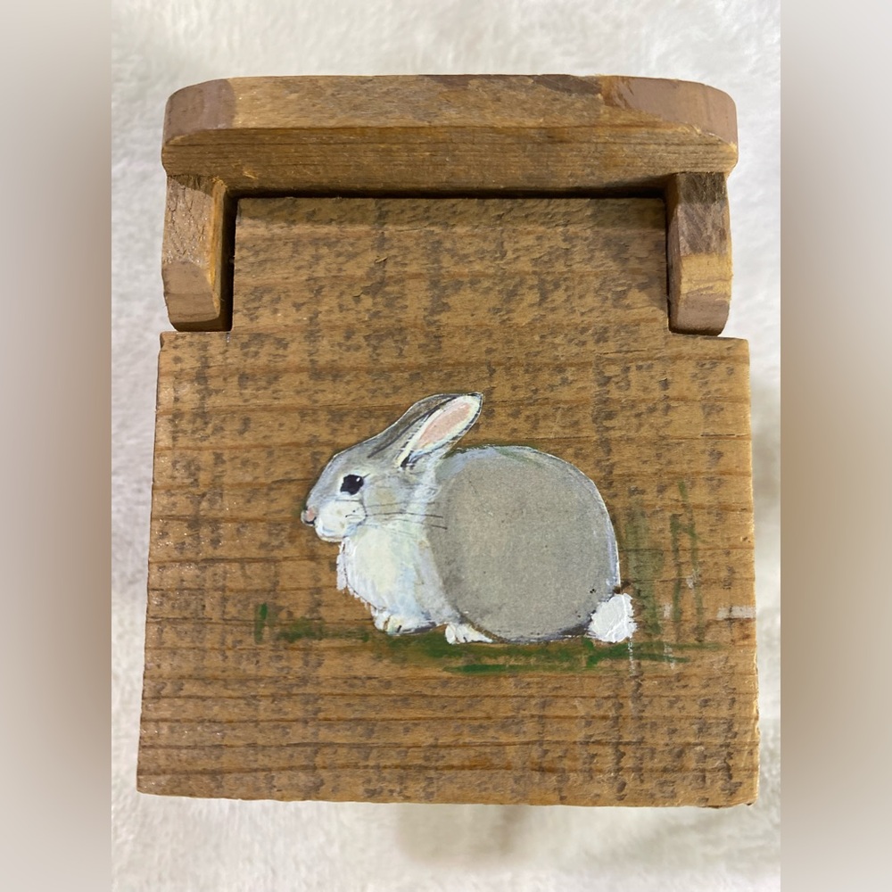 Vintage Handmade & Painted illustration Rabbit, Bunny.Cottagecore Wooden Box Fun